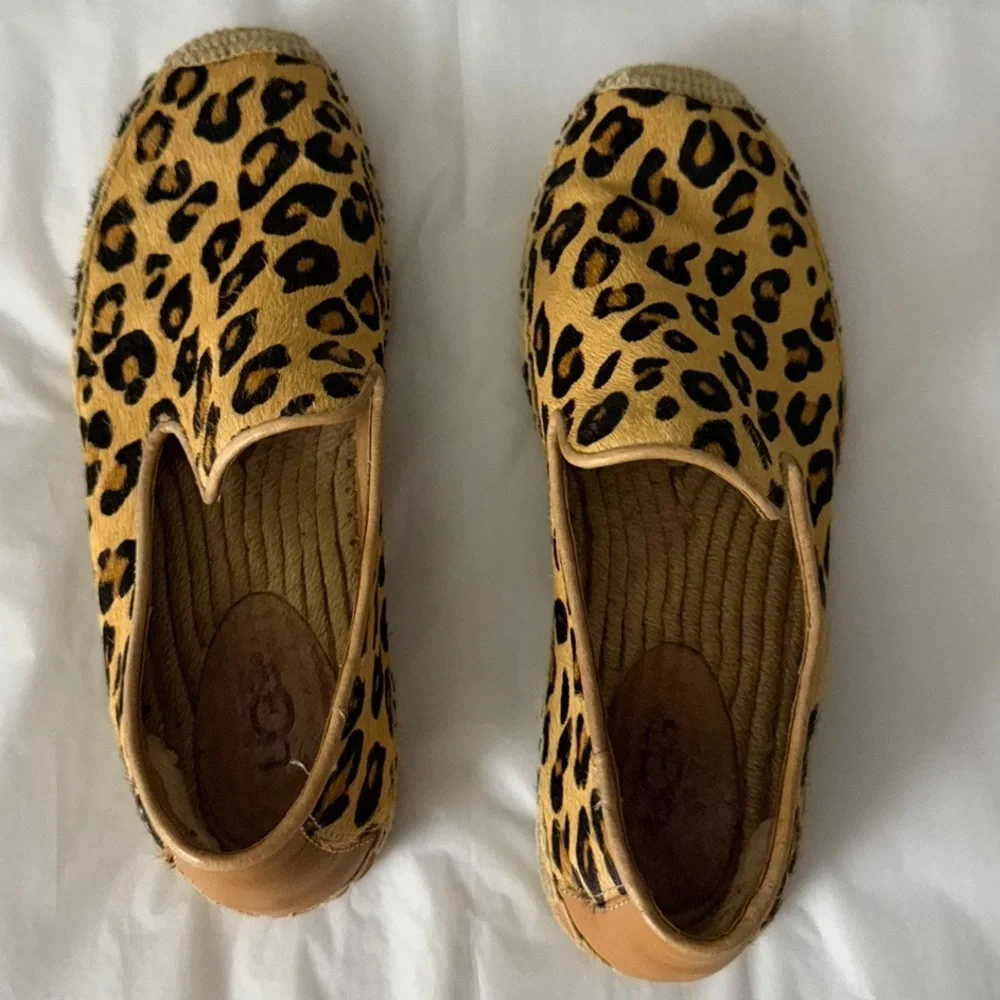 UGG Sandrinne Calf Hair Leopard Print Espadrille Shoes
